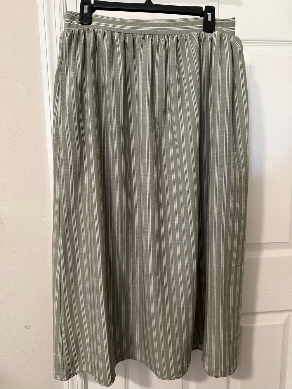 Max Studio Olive Green and White Striped Maxi Skirt